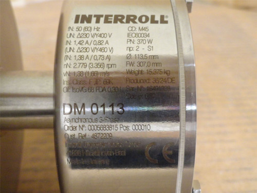 Interoll DM0113-370W; Drum Motor 230/460VAC 307mm Long