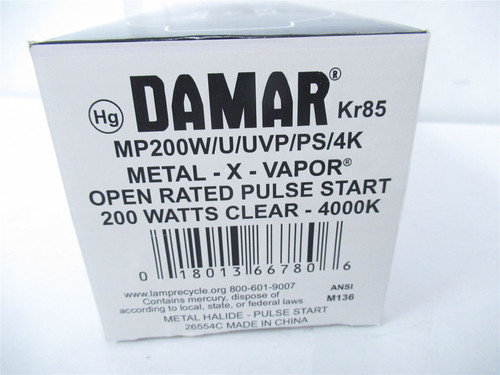 Damar MP200W/U/UVP/PS/4K; Metal X Vapor Lamp Bulb200Watt4000K