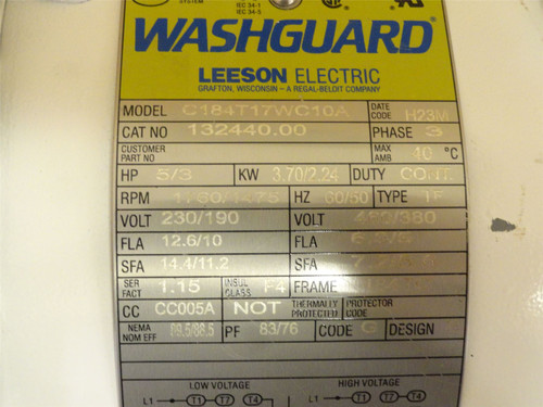 Leeson C184T17WC10A; AC Motor 132440; 5HP; 230/460V; 1800RPM