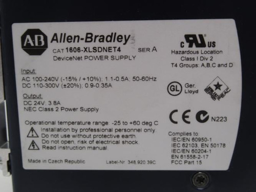 Allen-Bradley 1606-XLSDNET4; Power Supply; 24VDC; BROKEN CLIP