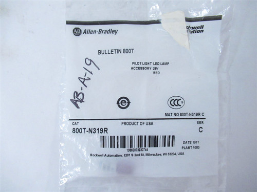 Allen-Bradley 800T-N319R; Pilot Light LED Lamp 24V Red