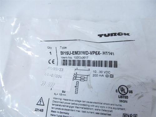 Turck BI5U-EM30WD-VP6X-H1141; Proximity Sensor M130 Inductive