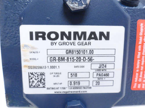 Grove Gear GR-BM815-20-D-56; Speed Reducer 20:1 Ratio; RA