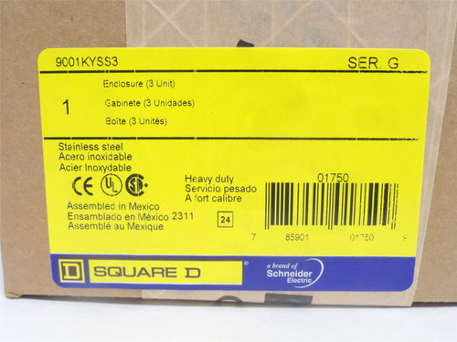 Square D 9001KYSS3; Control Enclosure; SS; 3-Hole; 30mmID