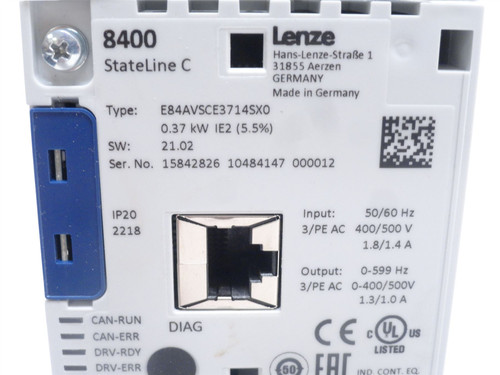 Lenze E84AVSCE3714SXO; Topline C AC-Drive .75KW 400-500VAC