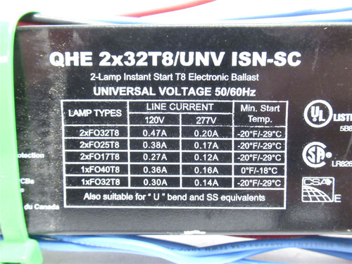 Sylvania QHE2X32T8/UNV ISN-SC; Ballast; 2-Lamp; 120-277VAC