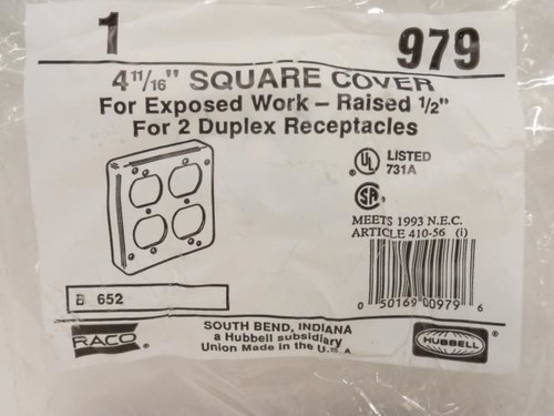 Raco 979; Square Exposed Work Cover; Duplex Receptacle