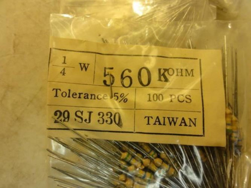 MFG- MDL-Unkn80973; LOT-600; Resistors; 560K Ohms; 1/4W