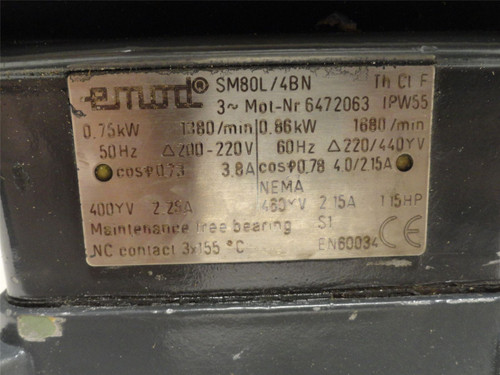 Emod SM80L/4BN; AC Motor; 1.15HP; 220/440V; 1680RPM; 3PH; 60Hz