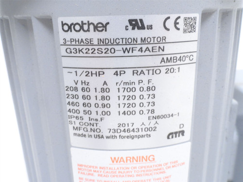 Brother G3K22S20-WF4AEN; AC Gearmotor; Broken Fan Shroud