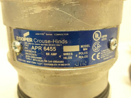 Cooper 1663772; Watertight Pin/Sleeve Connector 60A; 600VAC