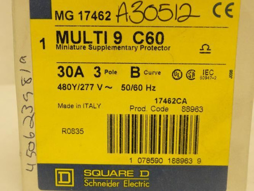 Square D MG17462; Supplementary Protector; 30A; 3P; 277/480V