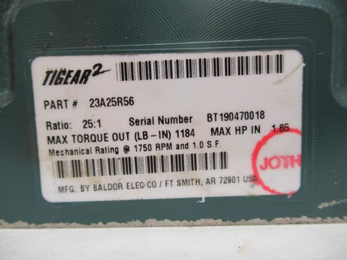 Baldor 23A25R56; Tigear 2 Reducer; 25:1 Ratio; 1.65Hp In