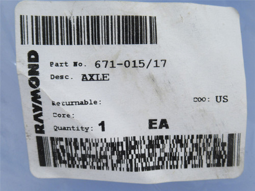 Raymond 671-015/17; C/S Axle; 1"OD x 4" Long; W/Lube Fitting