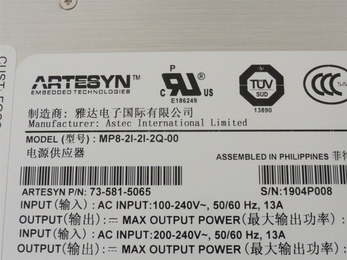 Artesyn 73-581-5065; Power Supply; MP8-2I-2I-2Q-00