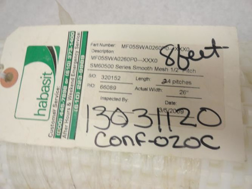 Habasit MF05SWA0260P0; Conveyor Belt; 26" Width; 8 FT; 48 Links