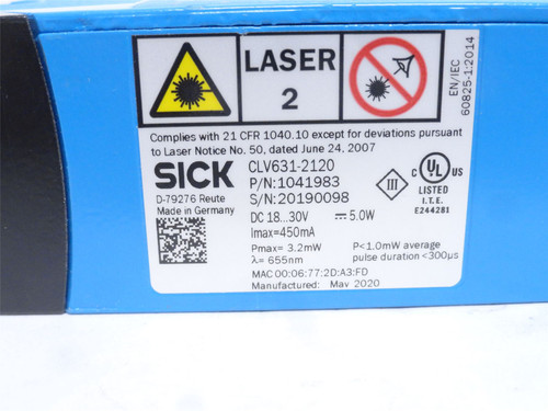 SICK CLV631-2120; Fixed Barcode Reader; 18-30VDC; 5W