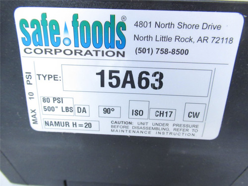 Safe Foods Corp 15A63; Air Actuator; 80PSI; 500LBS; 90Deg