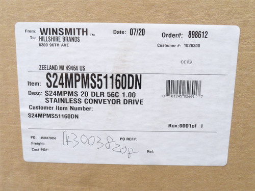 Winsmith S24MPMS51160DN; Gear Reducer; SS; 20:1 Ratio
