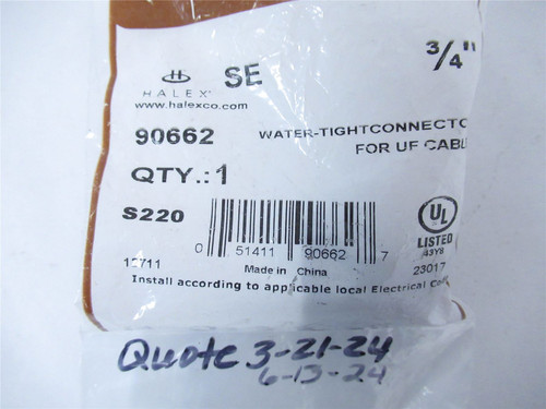 Halex 90662; Connector Water Tight .75"