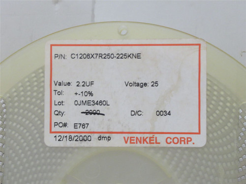 Venkel C1206X7R250-225KNE; Lot-1500 Ceramic Capacitor 2.2UF
