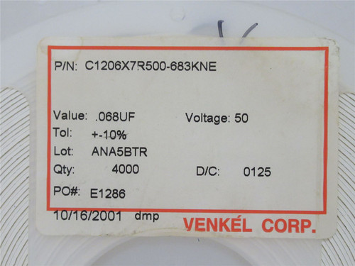Venkel C1206X7R500-683KNE; Lot-4000 Ceramic Capacitor .068uF