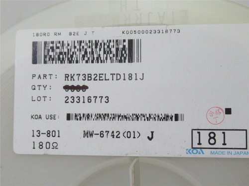 TTI RK73B2ELTD181J; Lot-4700 Thick Film Resistor; 180ohm