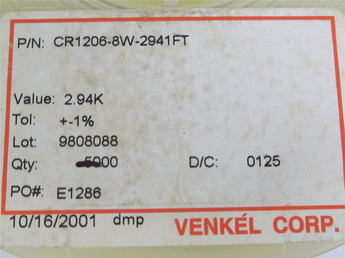 Venkel CR1206-8W-2941FT; Lot-4800 Chip Resistor; 2.94Kohm