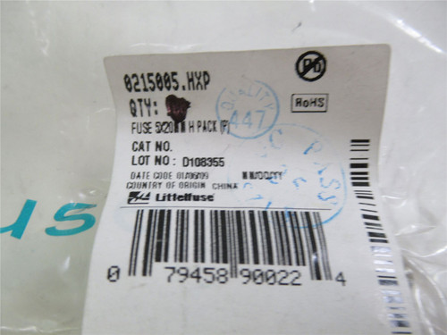 Littelfuse  0215005.HXP; Lot-20 Fuse; 5 X 20mm; 250V; 5A