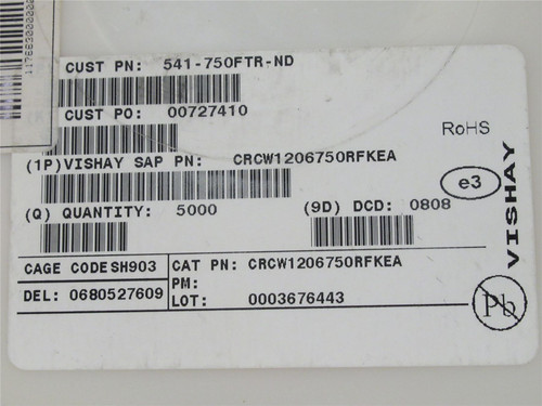 Vishay CRCW1206750RFKEA; Lot-3000 Chip Resistor;750ohms; +-1%