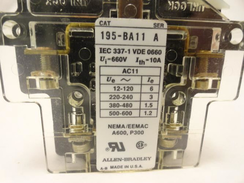 Allen-Bradley 195-BA11; Auxiliary Contact 10A 660V