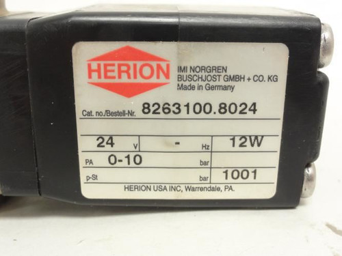 Herion 8263100.8024; Solenoid Valve 0-10Psi; 24V; 12W;  1/4 NPT