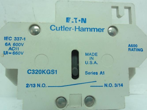 Cutler-Hammer C320KGS1; Auxiliary Contact; 6A; 600VAC