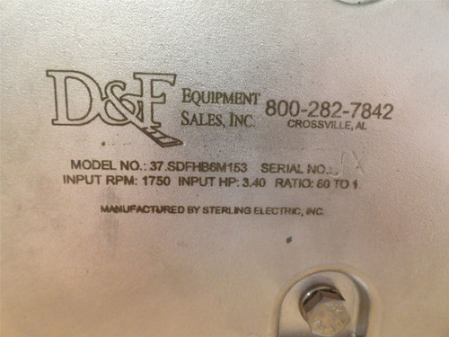 D&F 37.SDFHB6M153; Gear Reducer SS 60:1 Ratio Output-1.25"ID