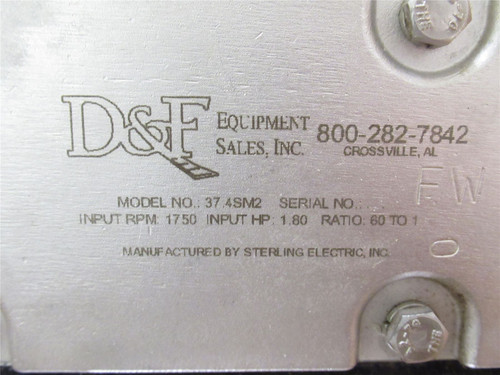 D and F 37.4SM2; Gear Box Ratio: 60:1 Input Shaft: 7/8"ID