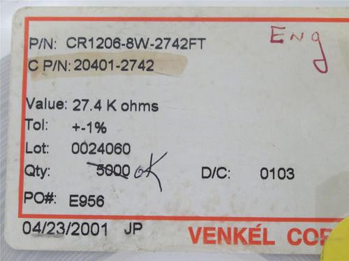 Venkel CR1206-8W-2742FT; Lot-4800 SMD Resistors 27.4Kohm