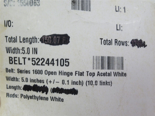 Intralox  52389337-27; Series 1600 Flat Top Belt 27'ft x 5"W