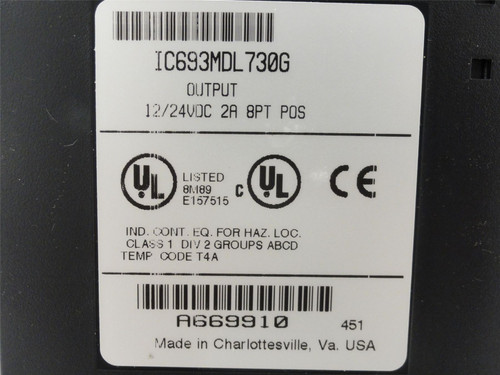 GE IC693MDL730G; Output Module; 12/24VDC; 2A; 55mA