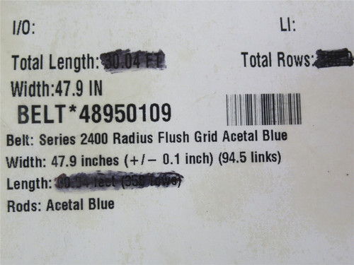 Intralox 48950109-11; Series2400 RadiusFlushGrid 11'L x 47.9"W