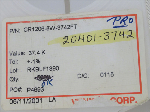 Venkel CR1206-8W-3742FT; Lot-4600 Resistor; 37.4Kohm +-1%