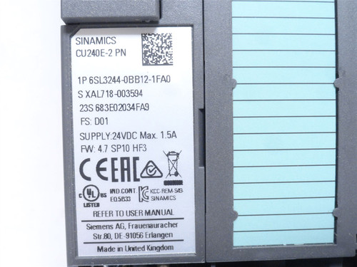 Siemens 6SL3244-0BB12-1FA0; SINAMICS G120 Control Unit; 24VDC