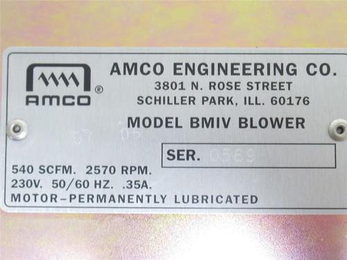 Amco BMIV; Enclosed Blower Assy; 540SCFM; 2570RPM; 230VAC