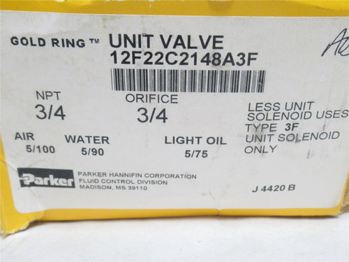 Parker 12F22C2148A3F; Gold Ring Brass Valve Body; 3/4NPT
