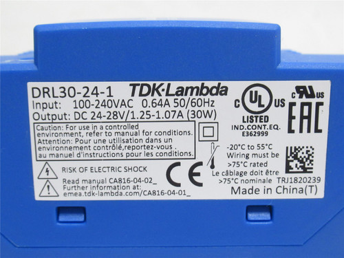 TDK DRL30-24-1; Power Supply; 200-240VAC In; 24-28VDC Out