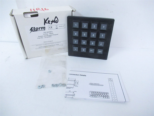 Storm Interface 70160203; Keypad Sealed Black Rubber w/16 Key