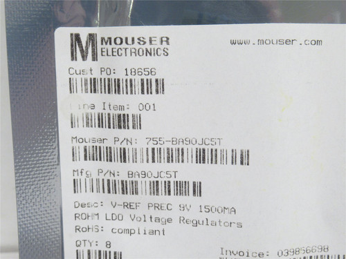 ROHM BA90JC5T; Lot-8; LDO Voltage Regulators; 9V; 1500MA; 3P