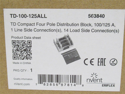nVent TD-100-125ALL; Distribution Block; 4 Pole; 100/125 Amps