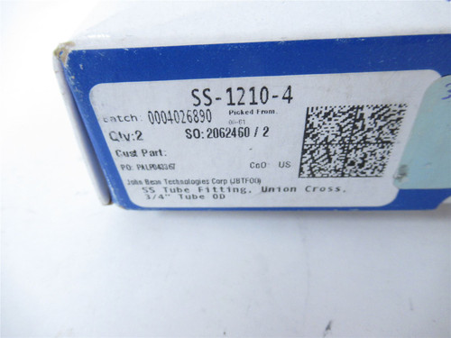 Swagelok SS-1210-4; Box-2 Cross Tube Fitting  .75" Tube OD SS