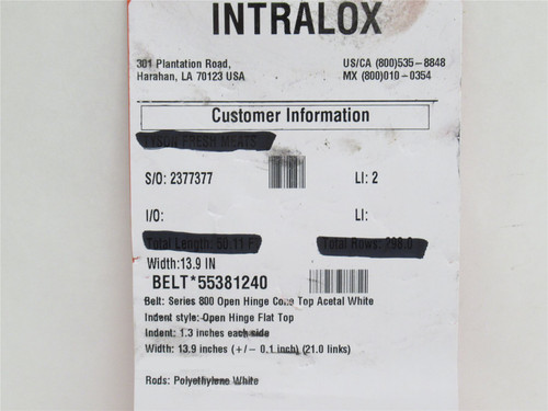 Intralox 55381240; Series 800 Cone Top Belt 14" W x 25' Long