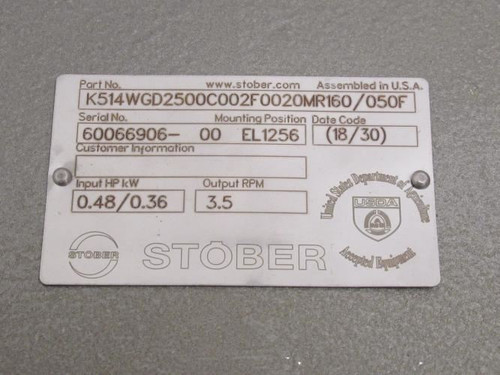 Stober K514WGD2500C002F0020MR160/050F; Gearbox; 3.5RPM Output